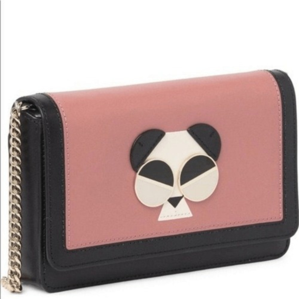 Kate Spade Gentle Panda Crossbody‎ Leather Wallet Bag, Pink/Black, NWT - Picture 4 of 16